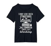 When I Walk in The Room The Computer Works IT Geek T-Shirt, Women's Plus, Black, 2X