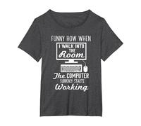 When I Walk in The Room The Computer Works IT Geek T-Shirt, Women's Plus, Dark Heather Grey, 3X