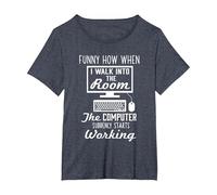 When I Walk in The Room The Computer Works IT Geek T-Shirt, Women's Plus, Heather Blue, 3X