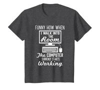 When I Walk in The Room The Computer Works IT Geek T-Shirt, Youth, Dark Heather Grey, Medium