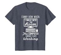 When I Walk in The Room The Computer Works IT Geek T-Shirt, Youth, Heather Blue, Medium