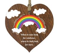 When it Rains Look for Rainbows Hanging Dark Wood Wooden Heart Sign Plaque, Ladies Bestfriend Birthday Gifts for Her, Positive Inspirational Gift, Best Friend Cheer Up Friendship Gifts for Women