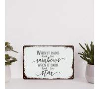 When It Rains Look For Rainbows, When It's Dark Look For Stars Metal Sign Motivational Metal Signs Wall Art Farmhouse Decorative Aluminum Sign Rustic Wall Decor For Bedroom Cafe Bar Office Garage