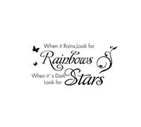 When it Rains,Look for Rainbows,When It's Dark Look for Stars. Quote Wall Decal Inspirational Quote Sticker Art Lettering Saying Home Decoration for Bedroom Living Room