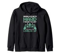 When Life Gets Hard It Means You Leveled Up Gamer Zip Hoodie