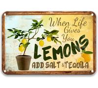 When Life Gives You Lemons Add Salt Metal Tin Sign Farmhouse Decor for The Kitchen Bedroom Accessories Home Kitchen Garage Bar Club Hotel Wall Decor Vintage Signs Gift for Men Women 8x12 Inch