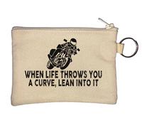 When Life Throws You A Curve Lean Into It Key Chain Coin Purse Beige