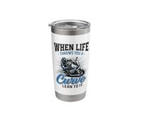 When Life Throws You A Curve Lean Into It Motorcycle Biker Stainless Steel Insulated Tumbler