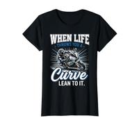 When Life Throws You A Curve Lean Into It Motorcycle Biker Value Graphic T-Shirt, Women, Black, L