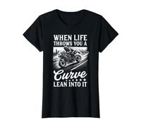 When Life Throws You A Curve Lean Into It Motorcycle Biker Value Graphic T-Shirt, Women, Black, XS