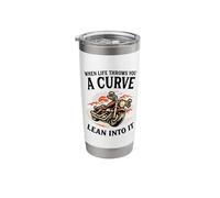 When Life Throws You A Curve Lean Into It Motorcycle Rider Stainless Steel Insulated Tumbler