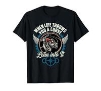 When Life Throws You A Curve Lean Into It Motorcycle Rider Value Graphic T-Shirt, Men, Black, S