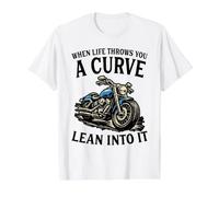 When Life Throws You A Curve Lean Into It Motorcycle Rider Value Graphic T-Shirt, Men, White, M
