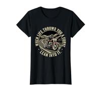 When Life Throws You A Curve Lean Into It Motorcycle Rider Value Graphic T-Shirt, Women, Black, XL