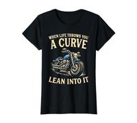 When Life Throws You A Curve Lean Into It Motorcycle Rider Value Graphic T-Shirt, Women, Black, XS