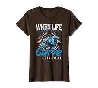 When Life Throws You A Curve Lean Into It Motorcycle T-Shirt, Women, Brown, Small