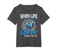 When Life Throws You A Curve Lean Into It Motorcycle T-Shirt, Women's Plus, Dark Heather Grey, 1X