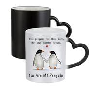 When Penguin Find Their Mate, They Stay Together Forever, Valentine's Day Gift, Ceramic Heart Handle Mug, Colour Changing Magic Mug.