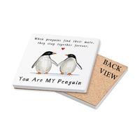 When Penguin Find Their Mate, They Stay Together Forever, Valentine's Day Gift, Coffee, Tea, Drink Coaster (Square Ceramic Coaster)