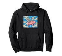 When Pigs Fly Cartoon Surreal Animal Artwork Pullover Hoodie
