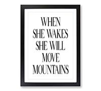 When She Wakes Typography Framed Print | A2 Black Framed Wall Art | Ready to Hang | Modern Positive Affirmations Picture | Living Room Bedroom Lounge Office