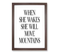 When She Wakes Typography Framed Print | A2 Walnut Framed Wall Art | Ready to Hang | Modern Positive Affirmations Picture | Living Room Bedroom Lounge Office