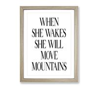 When She Wakes Typography Quote Framed Wall Art Print, Ready to Hang Picture for Living Room Bedroom Home Office Décor, Oak A4 (34 x 25 cm)