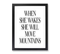 When She Wakes Typography Quote Framed Wall Art Print, Ready to Hang Picture for Living Room Bedroom Home Office Décor, Black A3 (34 x 46 cm)