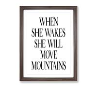 When She Wakes Typography Quote Framed Wall Art Print, Ready to Hang Picture for Living Room Bedroom Home Office Décor, Walnut A3 (34 x 46 cm)
