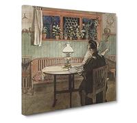 When The Children Have Gone To Bed by Carl Larsson Classic Painting Canvas Wall Art Print Ready to Hang, Framed Picture for Living Room Bedroom Home Office Décor, 14x14 Inch (35x35 cm)