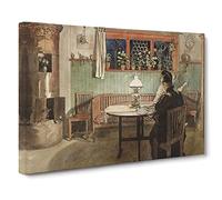 When The Children Have Gone To Bed By Carl Larsson Classic Painting Canvas Wall Art Print Ready to Hang, Framed Picture for Living Room Bedroom Home Office Décor, 20x14 Inch (50x35 cm)