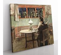 When The Children Have Gone To Bed by Carl Larsson Classic Painting Canvas Wall Art Print Ready to Hang, Framed Picture for Living Room Bedroom Home Office Décor, 35x35 cm (14x14 Inch)