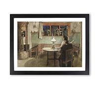When The Children Have Gone To Bed By Carl Larsson Classic Painting Framed Wall Art Print, Ready to Hang Picture for Living Room Bedroom Home Office Décor, Black A4 (34 x 25 cm)