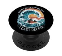 When the Ocean Roars I Cast Deeper Summer Saltwater Fishing PopSockets Adhesive PopGrip