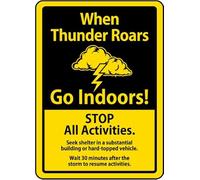 When thunder roars go indoors! Sign fire/exit emergency signs tornado shelter metal tin for home or work 8×12 INCH