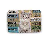 When Visiting My House Please Remember Cat Front Door Mat Welcome Mats for Home Entrance Durable Non Slip Rubber Patio Entryway Doormat Gift for Women Men 16x24 Inch