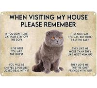 When Visiting My House Please Remember Metal Tin Sign Funny Cat Vintage Rules Wall Art Print Poster Home Bedroom Living Room Lover Girls Decoration 12x16 Inch