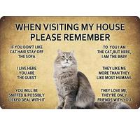 When Visiting My House Please Remember Vintage Cat Metal Tin Sign - 8x12 Inch - Perfect for Man Cave, Dining Room, Kitchen, Bathroom, or Garden Decor