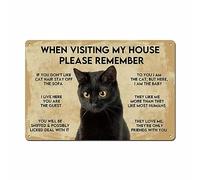 When Visiting My House Please Remember Vintage Wall Decoration Cat Rules Metal Sign Black Cat Apartment Decor Cat House Decor 8"X6" Funny Posters Retro Room Decor