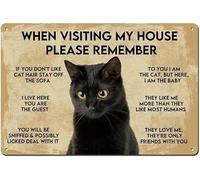 When Visiting My House Please Remember Vintage Wall Decoration Cat Rules Metal Sign Black Cat Apartment Decor Cat House Decor 8X12 Inch Funny Posters Retro Room Decor