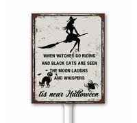 When Witches Go Riding Tis Near Halloween Sign, Funny Halloween Party Decor Yard Sign With Stake 12x15 CM, Sturdy Aluminum Plaque Home Garden Outdoor Fall Decorations
