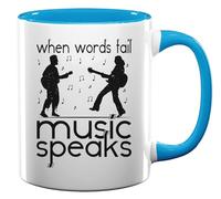 When Words Fail Music Speaks Guitar Musical Notes Ceramic Tea Coffee Mug Light Blue