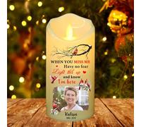 When You Miss Me Have No Fear Light This Up and Know I 'm Here Personalized Photo Flameless Memorial Candle for Loss of Loved One Custom Name Date Sympathy LED Candles Red Bird Candle Bereavement Gift