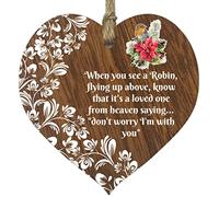 When You See a Robin Hanging Wooden Heart Sign Plaque - Light Wood Hearts Sign, Red Robin Plaques Memorial, Loved Ones in Heaven, Christmas Decorations Gifts, Rememberence Plaques By Stuff4