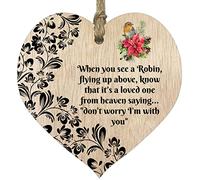 When You See a Robin Hanging Wooden Heart Sign Plaque - Light Wood Hearts Sign, Red Robin Plaques Memorial, Loved Ones in Heaven, Christmas Decorations Gifts, Rememberence Plaques By Stuff4