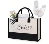 WHENZOO 2 Pcs Bride Gifts Sets, Bride Canvas Tote Bag & Spa Slippers, Bridal Shower Wedding Bachelorette Bride Gifts Shoulder Bag, Reusable Shopping Bags for Wedding Day Engagement Proposal Hen Party