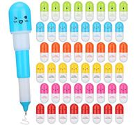 WHENZOO 48Pcs Mini Retractable Ballpoint Pens, 6 Styles Smiling Face Pill Shaped Ballpoint Pen Cute Cartoon Favor Retractable Ball Pen for Kindergarten School Home Write - 6 Colors