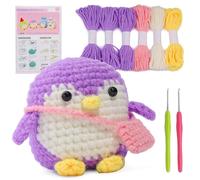 WHENZOO Crochet Animal Kit - Cute Penguin Crochet Starter Kit for Adults and Kids, DIY Knitting Kit, Starter Pack for Beginners, Adults, Kids Step-by-Step Instructions and Video Tutorials (Purple)