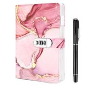 WHENZOO Diary with Lock, A5 PU Leather Journal with Lock 120 Sheets Blue Password Locked Travel Notebook with Pen A5 Fashion Password Book with Lock Diary Creative Handbook Student Note Book - Pink