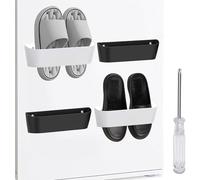 WHENZOO Wall Mounted Shoes Rack, 4pcs Motorhome Shoe Holder, Wall Shoe Rack Shoe Hooks Self Adhesive/Drilling 2Ways Installation Caravan Accessories Essentials Gadgets (2 White + 2 Black)